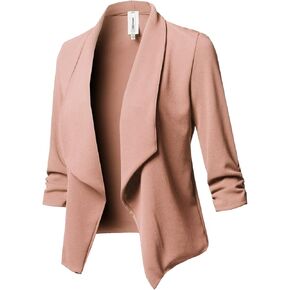 Women's Stretch 3/4 Gathered Sleeve Open Blazer Jacket