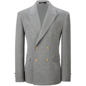 Fxzpiodi Mens Suit Blazer Jacket Slim Fit Knitted Casual Lightweight Business Prom Sport Coat Double-Breasted Lapel Collar