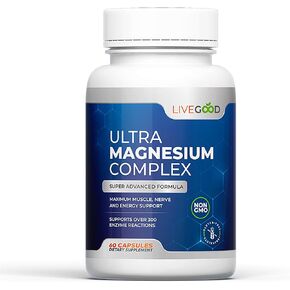 LiveGood™ Ultra Magnesium Complex Advanced Formula for Muscle, Nerve & Energy Support, Non-GMO, 420mg Magnesium Glycinate & Gluconate per Serving, 60 Capsules