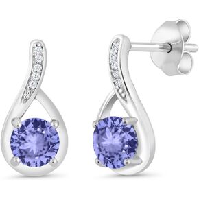 Gem Stone King 925 Silver Blue Tanzanite and White Diamond Infinity Earrings For Women (0.99 Cttw, Gemstone December Birthstone, Round 5MM)