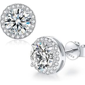 Moissanite Earrings Studs for Women, Round Cut D Color VVS1 Clarity Lab Created Diamond Studs Earrings for Men S925 Sterling Silver Plated with 18k White Gold Jewelry