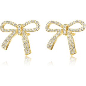 Gold Bow Earrings for Women Small Bow Stud Earrings for Women Trendy Rhinestone Bow Earrings for Her