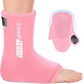 Comfitech Ankle Ice Pack Wrap for Swelling, Reusable Gel Heel Ice Pack with Large Opening for Foot Ankle Sprain, Plantar Fasciitis, Pink, Large