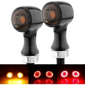 Smoked Mini LED Motorcycle Turn Signals Brake Tail Lights Small Rear Blinkers Black Round Red Amber Universal Compatible with Harley Honda Kawasaki Suzuki Triumph Yamaha Cruiser(A-Black-Amber&Red)