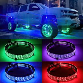 4PCS 17.5" RGB LED Wheel Ring Lighting Kit with Turn Signal and Braking Function, Car Rim Lights Wheel Lights with APP & Remote Control, Car Wheel Rim Lights Compatible with Trucks SUV Car