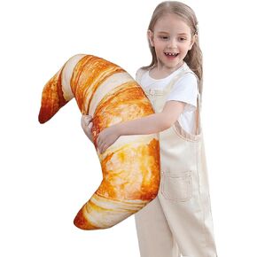Wepop 28 in Croissant Pillow Giant Bread Loaf Gaming Pillow, Cute Lumbar Baguette Back Cushion Funny Food Plush Toy for Kids