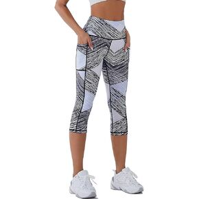Capri Leggings for Women with Pockets High Waisted Gym Yoga Pants Running Tights