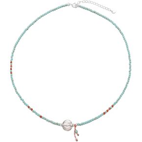 Turquoise Beaded Choker Necklace for Women, Fish Pendant with S925 Tai silver, 15 inches with 1.6 inches S925 Sterling Silver Adjustable Extender