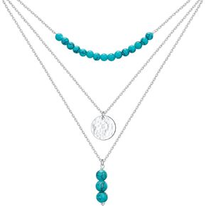 Layered Necklaces for Women Sterling Silver Turquoise Necklace Three Layer Dot Pendant Multilayer Long Necklace Turquoise Choker Chain Adjustable Teen Girls Jewelry