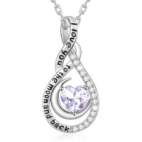 Birthstone Necklaces for Women, 925 Sterling Silver Dainty Moon Infinity Pendant Necklace Anniversary Birthday Christmas Gifts for Women Wife Mom Lady, Chain Length 17.7"+2" Extender