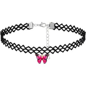 Black Butterfly Choker Necklaces for Women Blue Purple Pink Yellow Butterfly Pendant Necklaces 90s Accessories Gothic Personalized Trendy Necklace Jewelry
