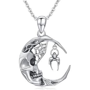 Skull/Cat/Ghost/Bat/Spider/Pumpkin Necklace, 925 Sterling Silver Halloween Necklace for Women men, Birthday Christmas Jewelry Gift