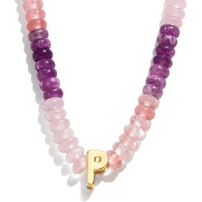Initial Necklace for Women,Colorful Beaded Gemstone Choker Natural Stone Letter Charm Necklace for Women Trendy,Boho Beach Necklace Handmade Amethyst Rainbow Necklace Best Christmas Birthday Gifts