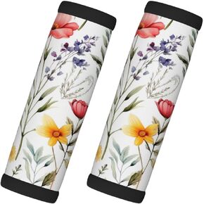 Colorful Wildflower Leaves Luggage Handle Wraps for Suitcase Luggage Identifiers Soft Handle Grips Covers for Travel Accessories, 2 Pack