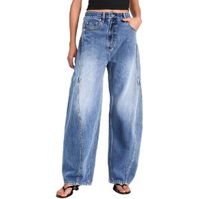 Flamingals Women's Barrel Jeans Wide Leg Baggy Boyfriend Jeans High Waisted Stretchy Wash Denim Jeans in Saudi Arabia