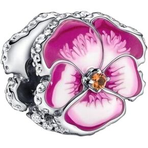 Pink Pansy Flower Charm 925 Sterling Silver Pendant,Jewelry Beads Gifts for Women Bracelet&Necklace