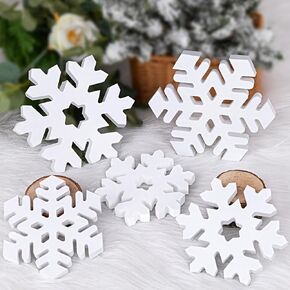 5PCS Christmas Table Decor Wooden Snowflakes, White 3D Centerpieces for Winter Wonderland Decorations, Wood Sign Home Ornaments Indoor