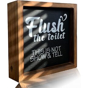 Bathroom Decor Funny Signs, Farmhouse Decor Kids Guest Master Half Bathroom Decor, Cute Toilet Restroom Rustic Wooden Frame Funny Sayings, Adornos Para Baños (6.3" * 6.3" * 1.6")