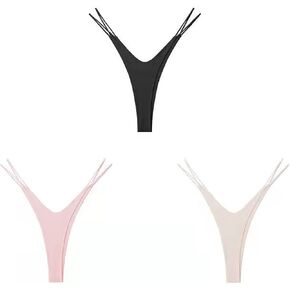 Micro Thong Cotton G String V String Seamless Sexy High Waisted for Women (Nude/Black/Pink)
