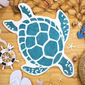Haull Sea Turtle Bathroom Rug Beach Bathroom Mats Rugs No Silp Turquoise Turtle Washable Cover Floor Rug Tropics Summer Sea Theme Bathroom Mat for Door Living Room Bedroom Shower, 26 x 24 Inch (Teal)