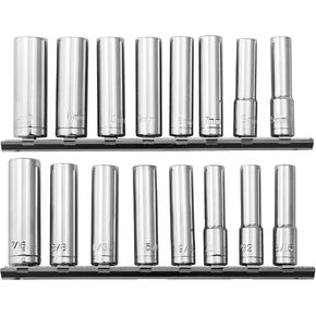 VCT 18PC 1/4" Dr Drive SAE Standard & MM Metric Deep Deepwell Hand Socket Set (6-Point)