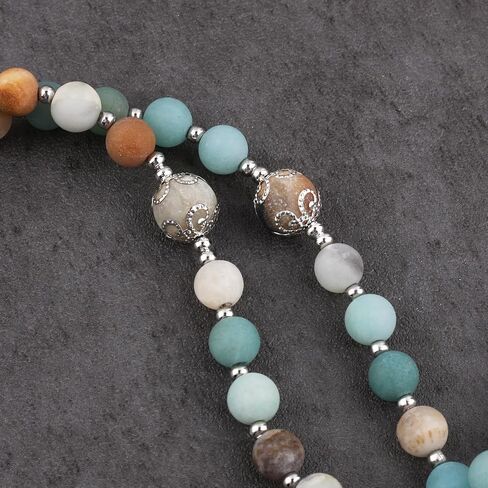 8mm Natural Stone Amazonite Beads Rosary with Caps Guadalupe Medal and Pardon Rose Crucifix in Saudi Arabia