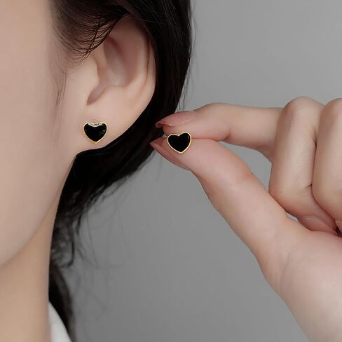 SLUYNZ Solid 925 Sterling Silver Black Heart Earrings Studs for Women Teens 8MM Heart Studs Earrings in Kuwait
