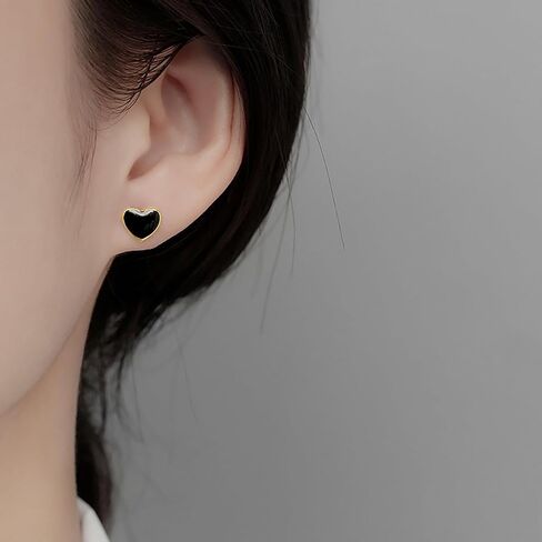 SLUYNZ Solid 925 Sterling Silver Black Heart Earrings Studs for Women Teens 8MM Heart Studs Earrings in Kuwait