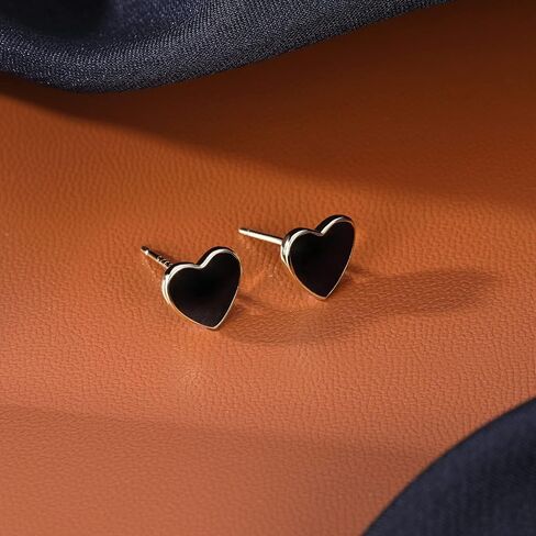 SLUYNZ Solid 925 Sterling Silver Black Heart Earrings Studs for Women Teens 8MM Heart Studs Earrings in Kuwait