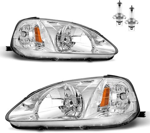 Headlights Assembly for 1999-2000 Honda Civic 2/3/4 Door Headlamp Replacement Chrome Housing Amber Reflector Driver & Passenger Side in Saudi Arabia