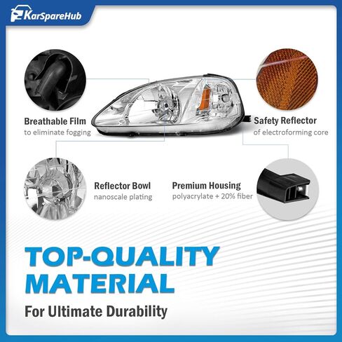 Headlights Assembly for 1999-2000 Honda Civic 2/3/4 Door Headlamp Replacement Chrome Housing Amber Reflector Driver & Passenger Side in Saudi Arabia