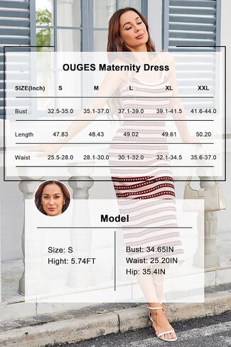 OUGES إمرأة 2025 ربيع الأمومة فستان مخطط السباغيتي حزام Bodycon متماسكة الجانب الشق ميدي سترة فستان كاجوال in Kuwait