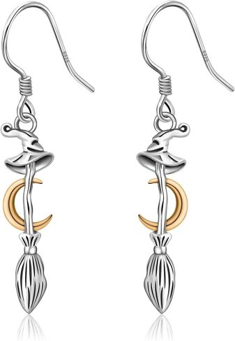 Witch Broom Earrings 925 Sterling Silver Cross Earrings Infinity Earrings Skull Key Earrings for Women Chakra Earrings Feather Earrings Jewelry Gifts for Girls Friends… in Saudi Arabia
