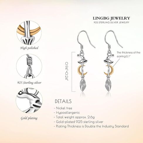 Witch Broom Earrings 925 Sterling Silver Cross Earrings Infinity Earrings Skull Key Earrings for Women Chakra Earrings Feather Earrings Jewelry Gifts for Girls Friends… in Saudi Arabia