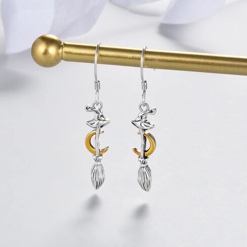 Witch Broom Earrings 925 Sterling Silver Cross Earrings Infinity Earrings Skull Key Earrings for Women Chakra Earrings Feather Earrings Jewelry Gifts for Girls Friends… in Saudi Arabia