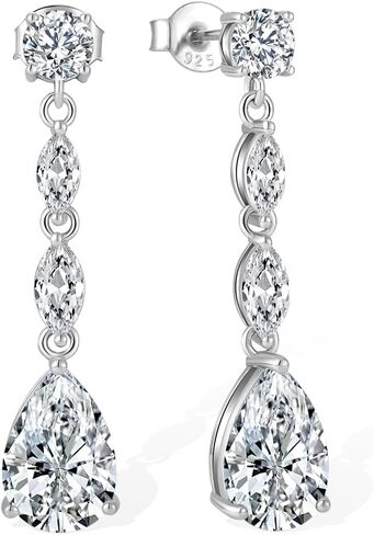 Teardrop Long Dangle Earrings for Women 925 Sterling Silver Cut Cubic Zirconia Birthstone Drop Earrings for Her on Birthday Valentine'S Day in Saudi Arabia
