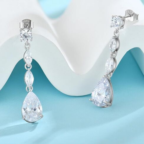 Teardrop Long Dangle Earrings for Women 925 Sterling Silver Cut Cubic Zirconia Birthstone Drop Earrings for Her on Birthday Valentine'S Day in Saudi Arabia