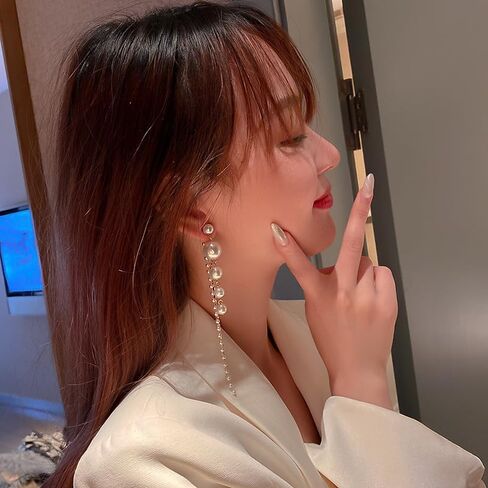 Pearl Earrings for Women Sparkle Rhinestone Pearl drop Earrings Pearl Tassel Earrings Dainty Freshwater Pearl Dangle Earring Pearl Earrings Bridal Wedding Birthday Christmas Jewelry in Kuwait