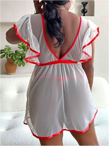 WDIRARA Women's Plus Size 3 Piece Nurse Roleplay Lingerie Set Mesh Sheer Naughty Cosplay Costume in Kuwait
