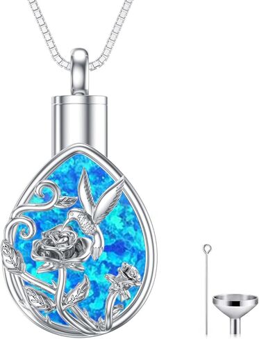 Personalized Hummingbird Urn Necklace 925 Sterling Silver Rose Cremation Necklace for Ashes Keepsake Memorial Pendant Necklace Jewelry Gifts for Women in Kuwait