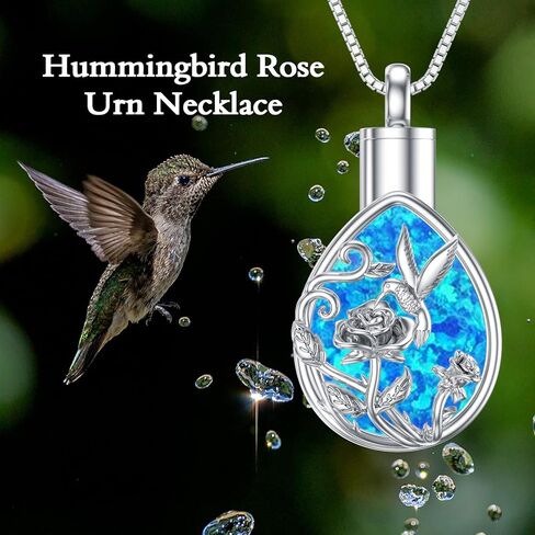 Personalized Hummingbird Urn Necklace 925 Sterling Silver Rose Cremation Necklace for Ashes Keepsake Memorial Pendant Necklace Jewelry Gifts for Women in Kuwait