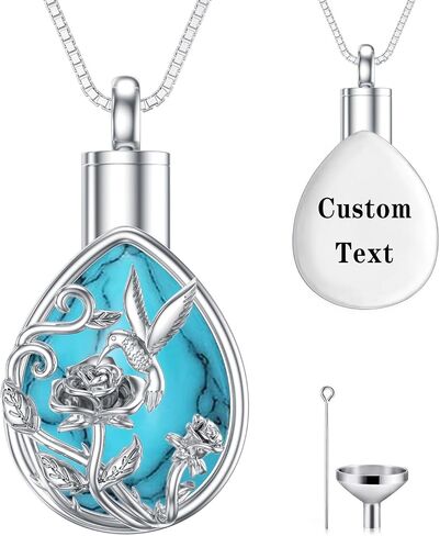 Personalized Hummingbird Urn Necklace 925 Sterling Silver Rose Cremation Necklace for Ashes Keepsake Memorial Pendant Necklace Jewelry Gifts for Women in Kuwait