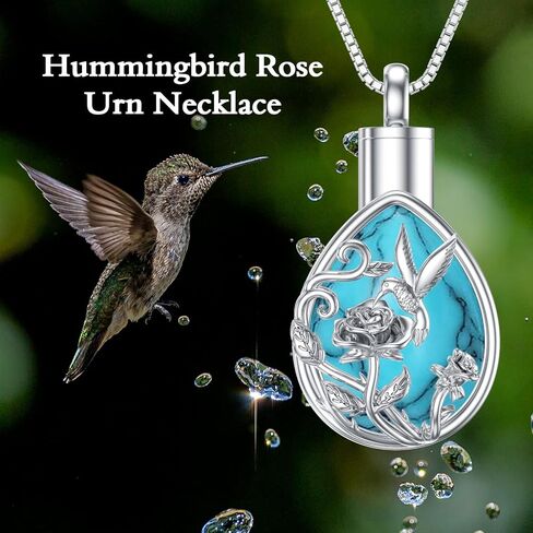 Personalized Hummingbird Urn Necklace 925 Sterling Silver Rose Cremation Necklace for Ashes Keepsake Memorial Pendant Necklace Jewelry Gifts for Women in Kuwait