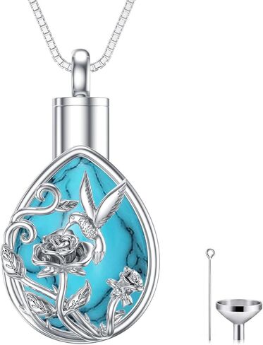 Personalized Hummingbird Urn Necklace 925 Sterling Silver Rose Cremation Necklace for Ashes Keepsake Memorial Pendant Necklace Jewelry Gifts for Women in Kuwait