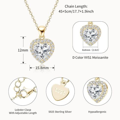 2CT Heart Moissanite Pendant Necklace, D Color VVS1 925 Sterling Silver Dainty Pendant for Women, Wife, Mom, Lady Birthday Gifts in Saudi Arabia