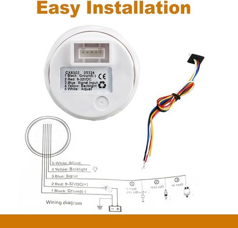 WATERWICH 2inch 52mm Right Balance Meter (7 Colors) 0-190 Resistance Signal for All Vehicle Ship Boat Yacht (White) in Saudi Arabia
