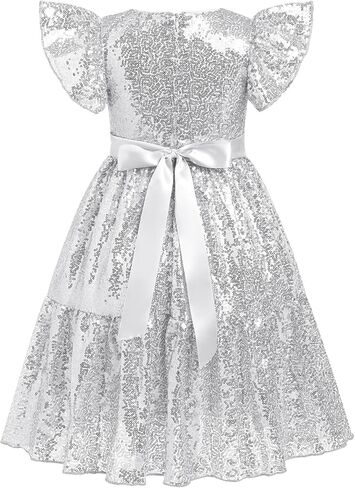 OBEEII Girls Sequin Dress Ruffle Sleeve Sparkly A-line Party Dress with Belt Princess Pageant Prom Birthday Formal Dress in Saudi Arabia