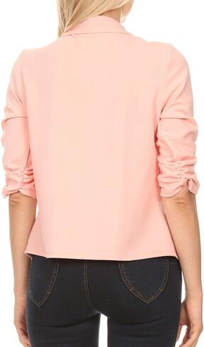 Women's Stretch 3/4 Gathered Sleeve Open Blazer Jacket in Saudi Arabia