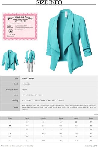 Women's Stretch 3/4 Gathered Sleeve Open Blazer Jacket in Saudi Arabia
