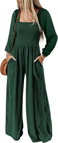 Happy Sailed Womens Loose Casual Jumpsuits Overalls One Piece Long Sleeve Wide Leg Long Pant Rompers with Pockets in Saudi Arabia